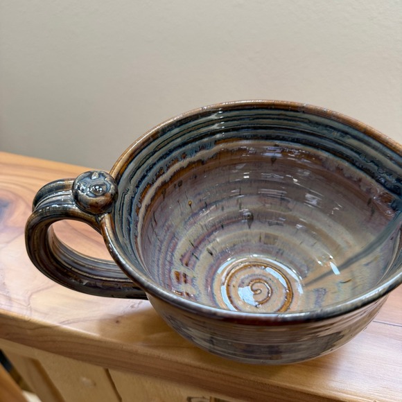 Handmade Studio Pottery Ceramic Stoneware w Handle Pour Spout Mixing Batter Bowl - Picture 3 of 9
